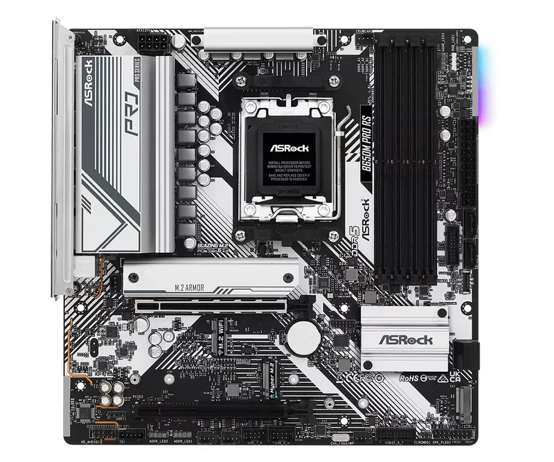 ASRock B650M Pro RS — AMD B650, Socket AM5, micro ATX, DDR5, 4x DIMM, 128 GB, 2.5Gb LAN, 1x M.2, HDMI, DP