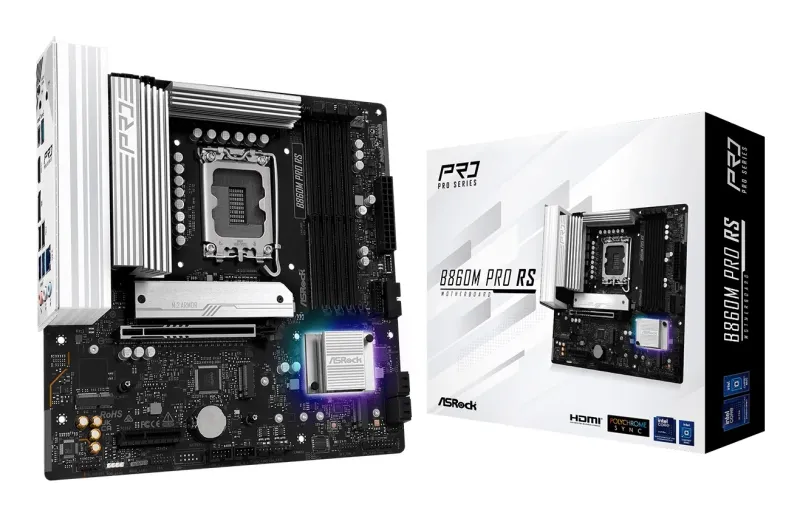ASRock B860M Pro RS — Intel B860, LGA 1851, micro ATX, DDR5, 4× DIMM, 2.5Gb LAN, 1×PCIe5 x16