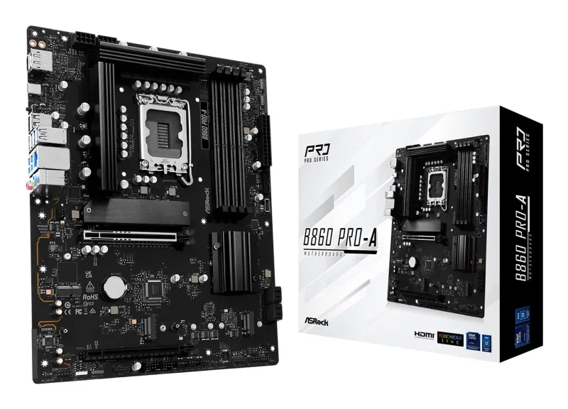 ASRock B860 Pro-A — Intel B860 ATX, LGA 1851, DDR5, 4x DIMM, 256 GB, 2.5Gb LAN, 1x M.2, 4x SATA III