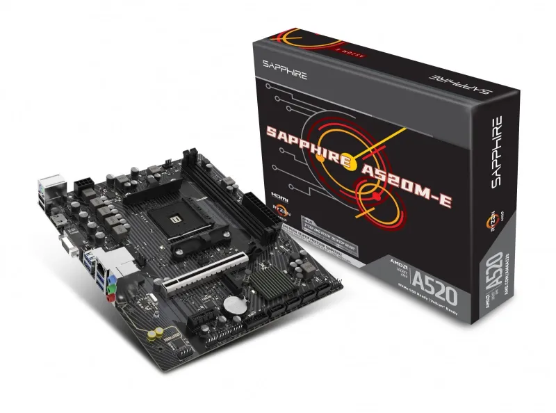 Sapphire A520M-E Micro ATX Socket AM4, AMD A520, 2x DDR4 DIMM, max 64 GB, PCIe 3.0 x16/x1, SATA III, Gigabit LAN