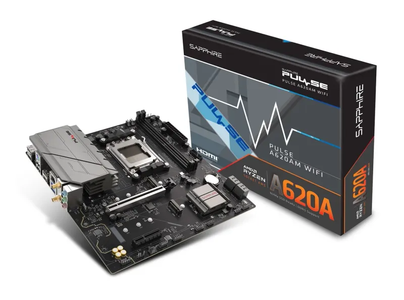 Sapphire PULSE A620AM (microATX) Socket AM5, AMD A620A, DDR5, 2x DIMM, 64 GB, 2x M.2, Gigabit LAN