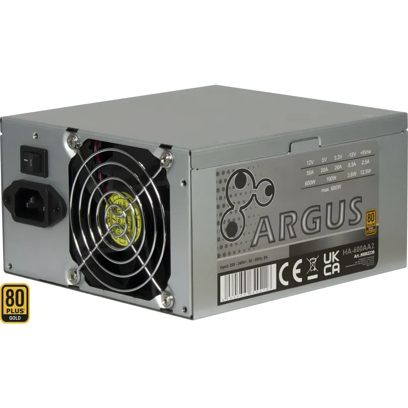 INTER-TECH Argus 600AA2 600W 80+ Gold, ATX, viena +12V kopne
