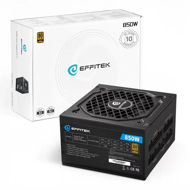 EFFITEK 850W Gold ATX 3.1 PCIe 5.1 Fully Modular Power Supply