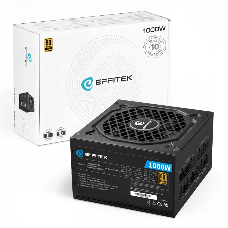 EFFITEK 1000W Gold ATX 3.1, PCIe 5.1 Modular Cable