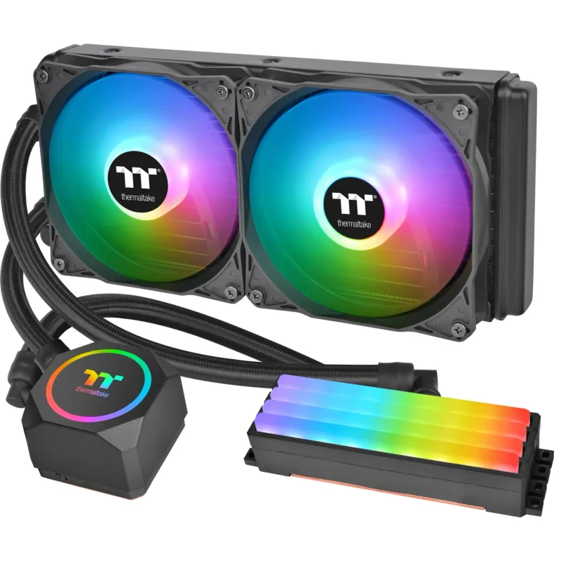 Thermaltake Floe RC 240 All-in-One Liquid CPU Cooler with Integrated RAM Water Block, 240mm Radiator, 2x 120mm ARGB PWM Fans, Intel/