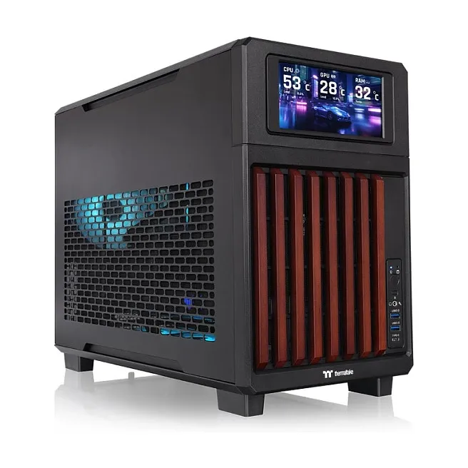 Thermaltake TR200 WS Super Mini Tower Case, Black/Wood, Tempered Glass